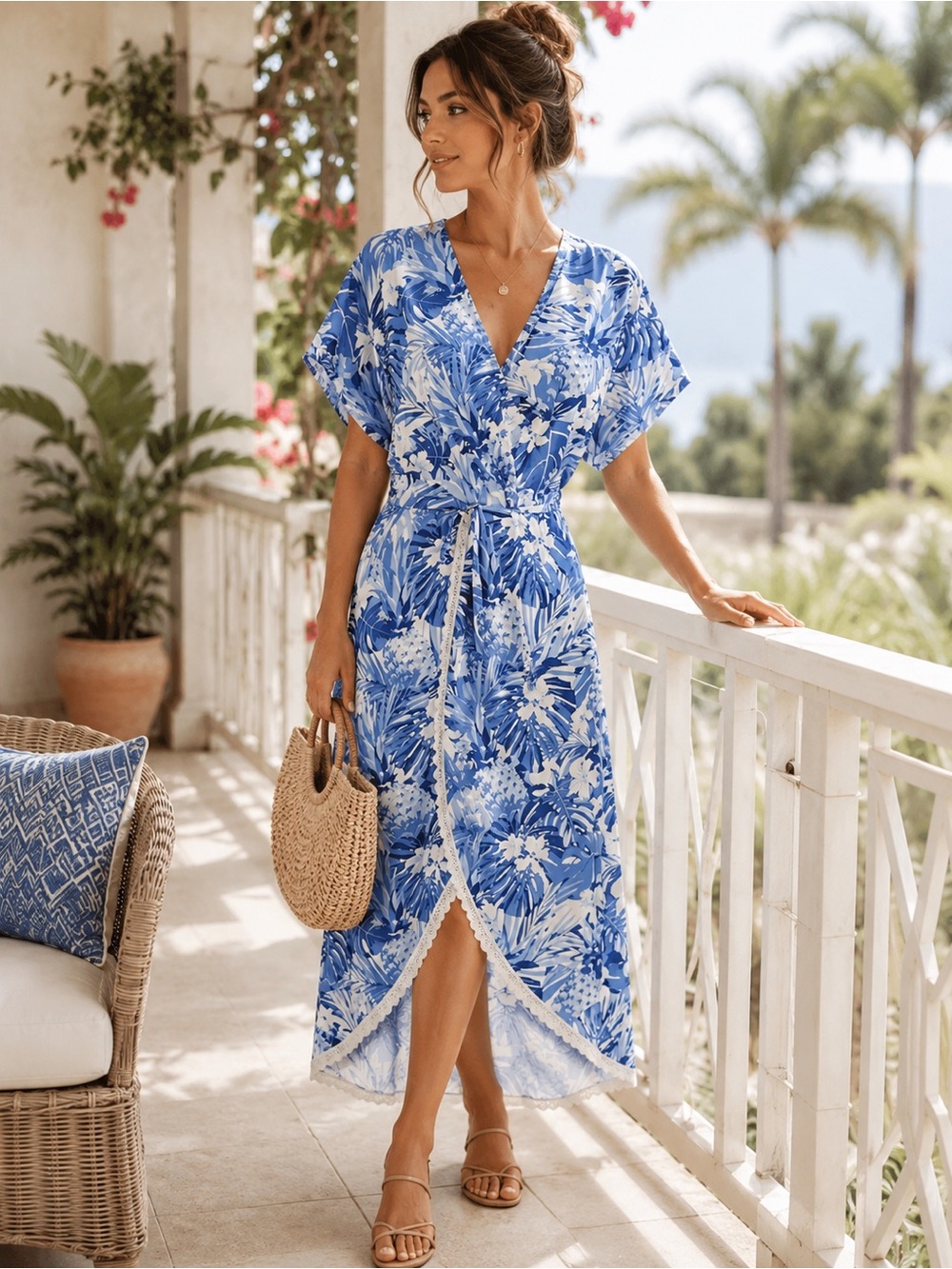 AMERICA &BEYOND Blue and white floral dress